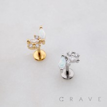 MULTI CZ ROUND MARQUISE OPAL FAN ARCH LINE THREADLESS (PUSH IN) 316L SURGICAL STEEL LABRET SET